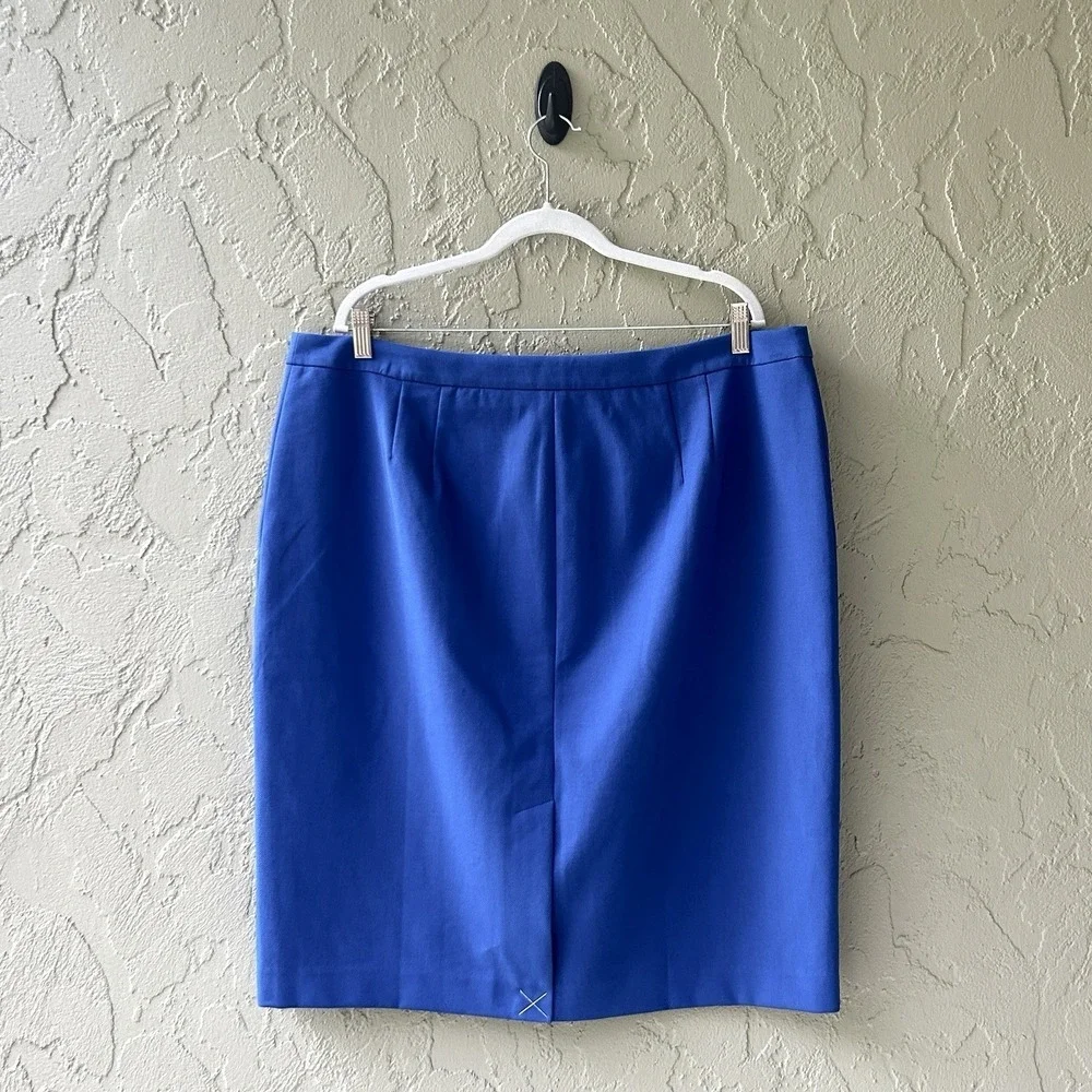Talbots Women Size 20 Blue Gold Zipper Closure Straight Pencil Cotton Skirt NWT